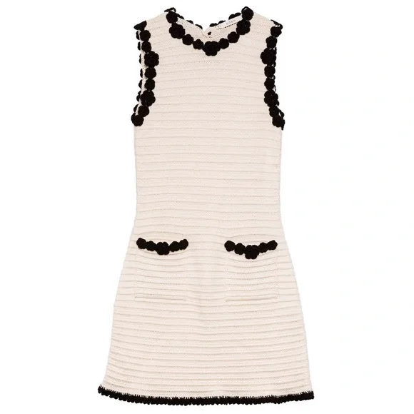 Doen Millicent Pima Cotton Knit Pocket Trim Sleeveless Mini Dress Cream Black